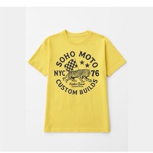 KID DANGEROUS Soho Moto NYC Custom Builds 1976 Tiger Graphic T-Shirt Yellow Bike